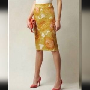 Talbots Tuileries Beautiful woven Cotton floral pencil skirt size 12 waist 17.5"